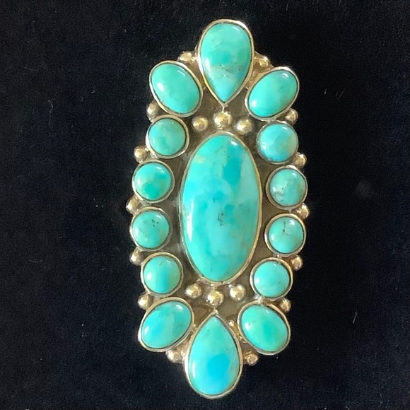 Sterling Silver Genuine Gemstone Blue Mojave Turquoise Ring Size-8 - Picture 1 of 14